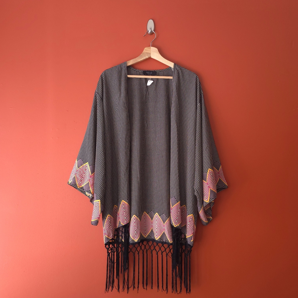 Peach Love California Black and White Patterned Kimono